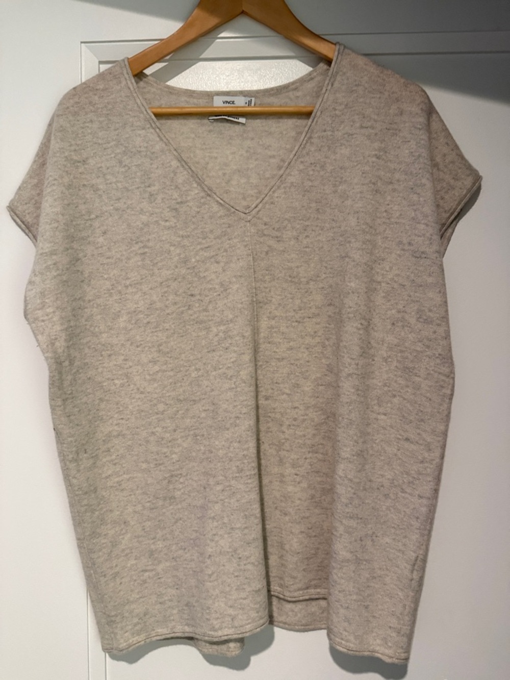 Vince Heather Oat V-Neck Sleeveless Knit Top